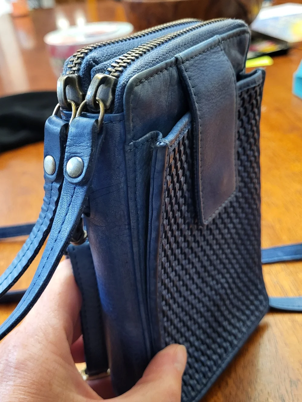 Milo Genuine Canadian Leather Woven Crossbody Bag with Phone Pocket And Wallet